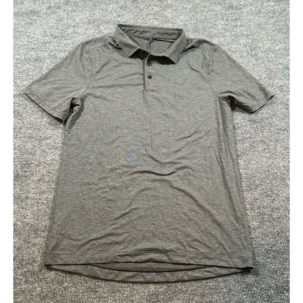 Lululemon Men's Small Solid Grey Shirt Sleeve Polo Shirt Business Casual